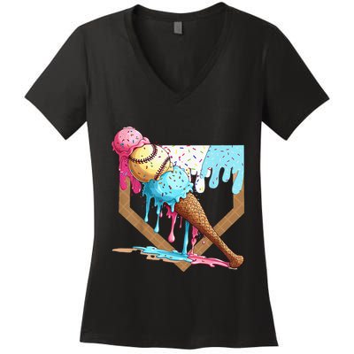 Baseball Ice Cream Dripping Drip Women's V-Neck T-Shirt