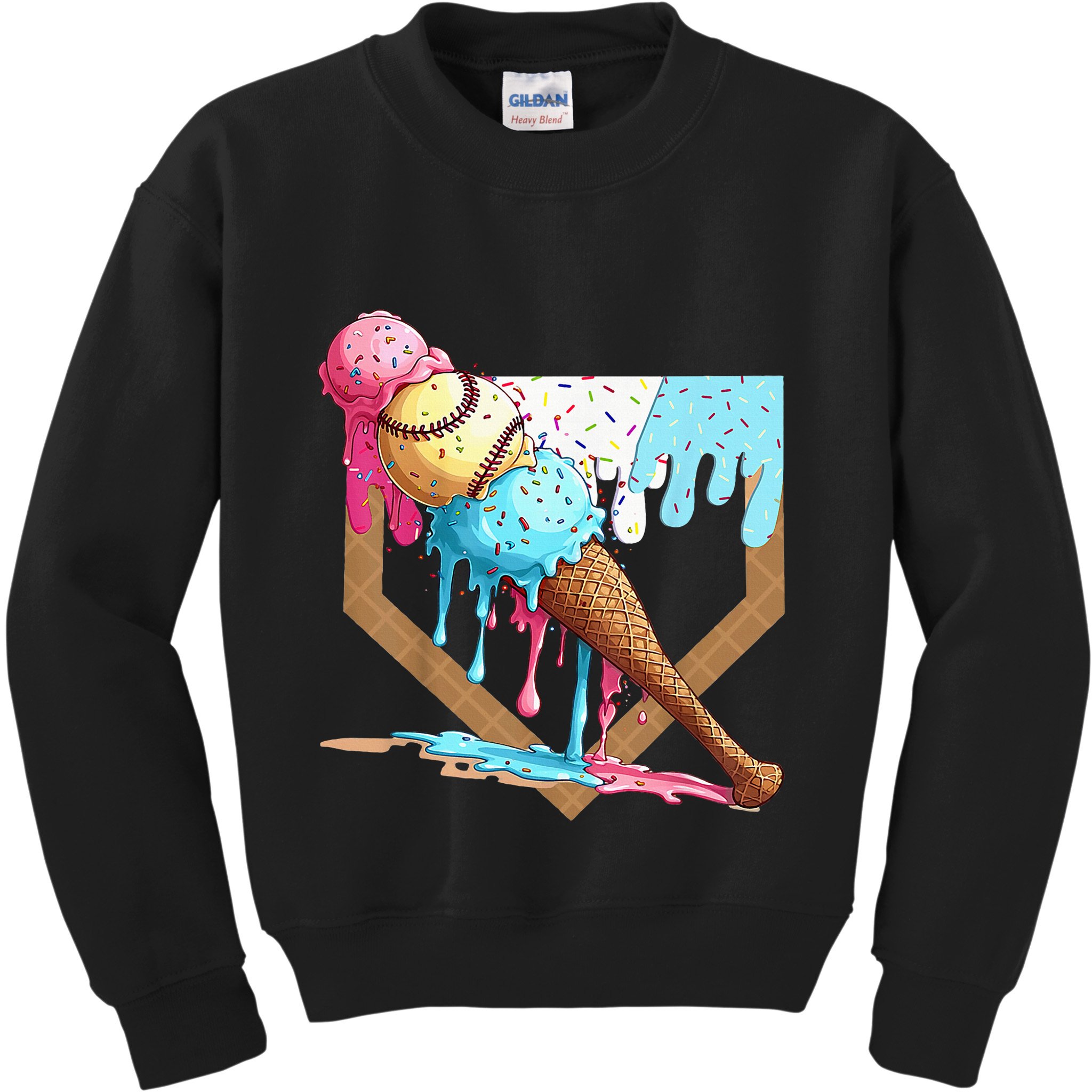 Baseball Ice Cream Dripping Drip Kids Sweatshirt