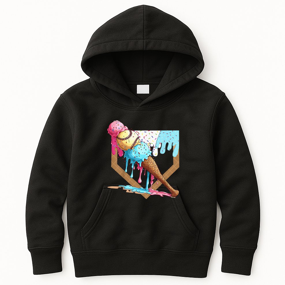 Baseball Ice Cream Dripping Drip Kids Hoodie