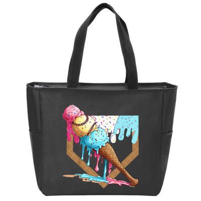 Baseball Ice Cream Dripping Drip Zip Tote Bag