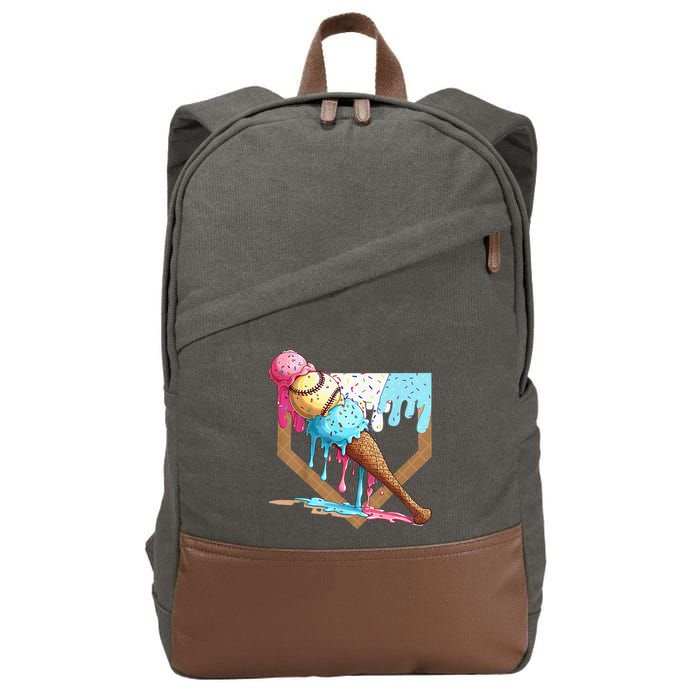 Baseball Ice Cream Dripping Drip Cotton Canvas Backpack