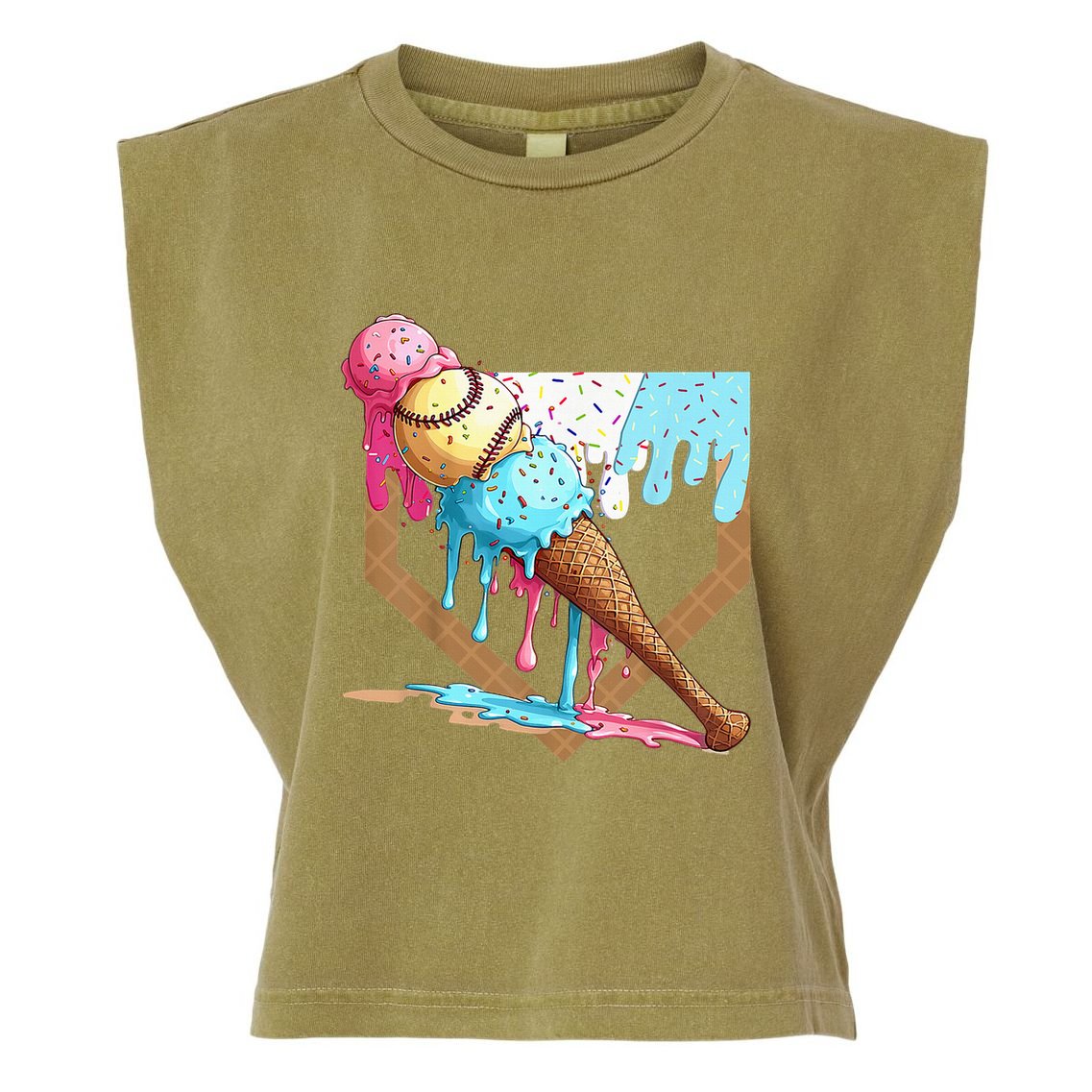 Baseball Ice Cream Dripping Drip Garment-Dyed Women's Muscle Tee