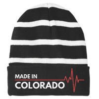 Born In Colorado Heartbeat Place Of Birth Striped Beanie with Solid Band