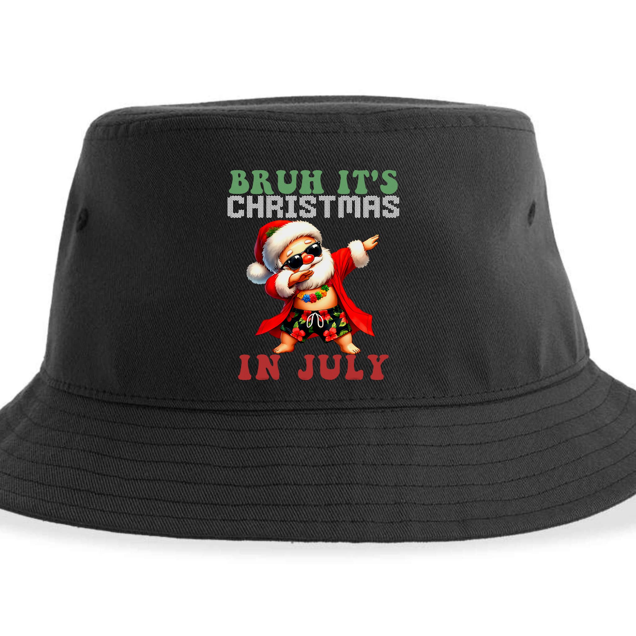 Bruh ItS Christmas In July Dabbing Santa Beach Vacation Sustainable Bucket Hat