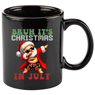 Bruh ItS Christmas In July Dabbing Santa Beach Vacation 11oz C Handle Ceramic Mug
