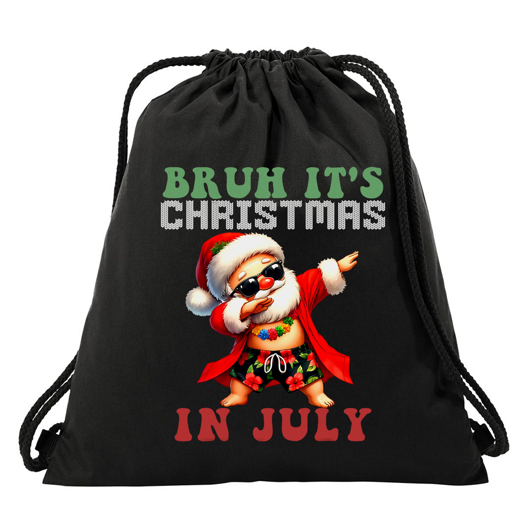 Bruh ItS Christmas In July Dabbing Santa Beach Vacation Drawstring Bag