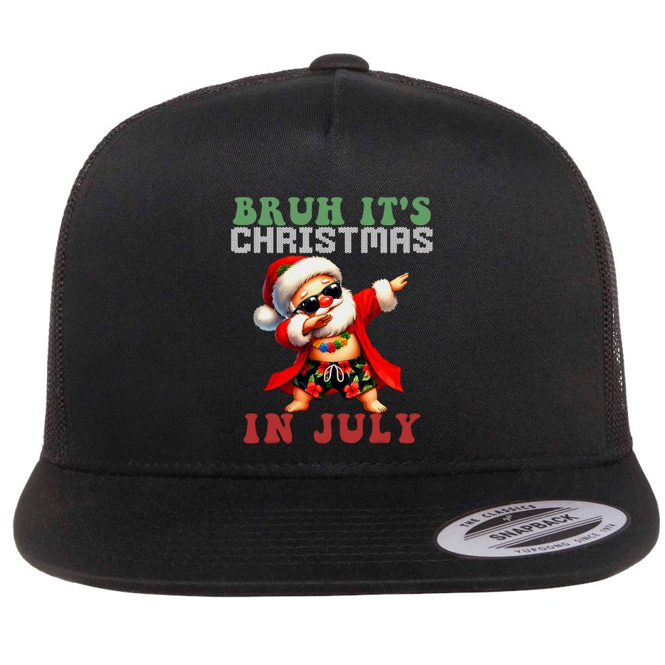 Bruh ItS Christmas In July Dabbing Santa Beach Vacation Flat Bill Trucker Hat