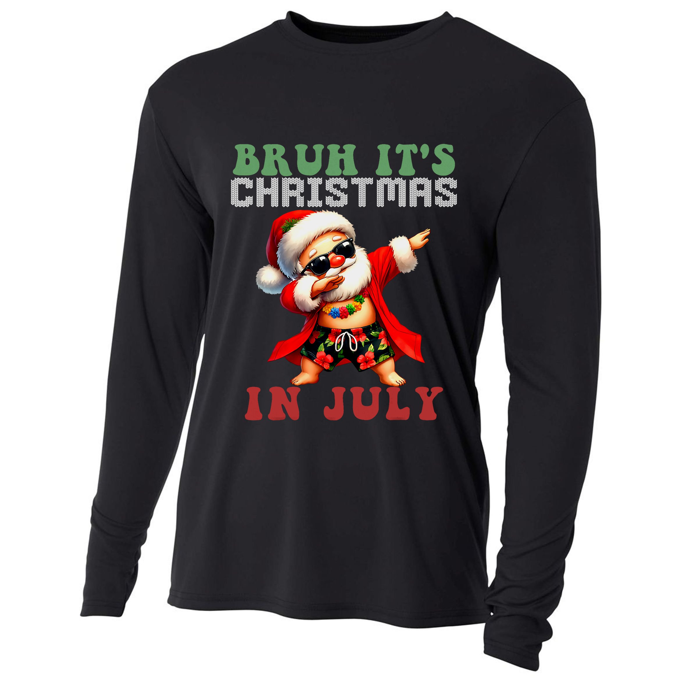 Bruh ItS Christmas In July Dabbing Santa Beach Vacation Cooling Performance Long Sleeve Crew