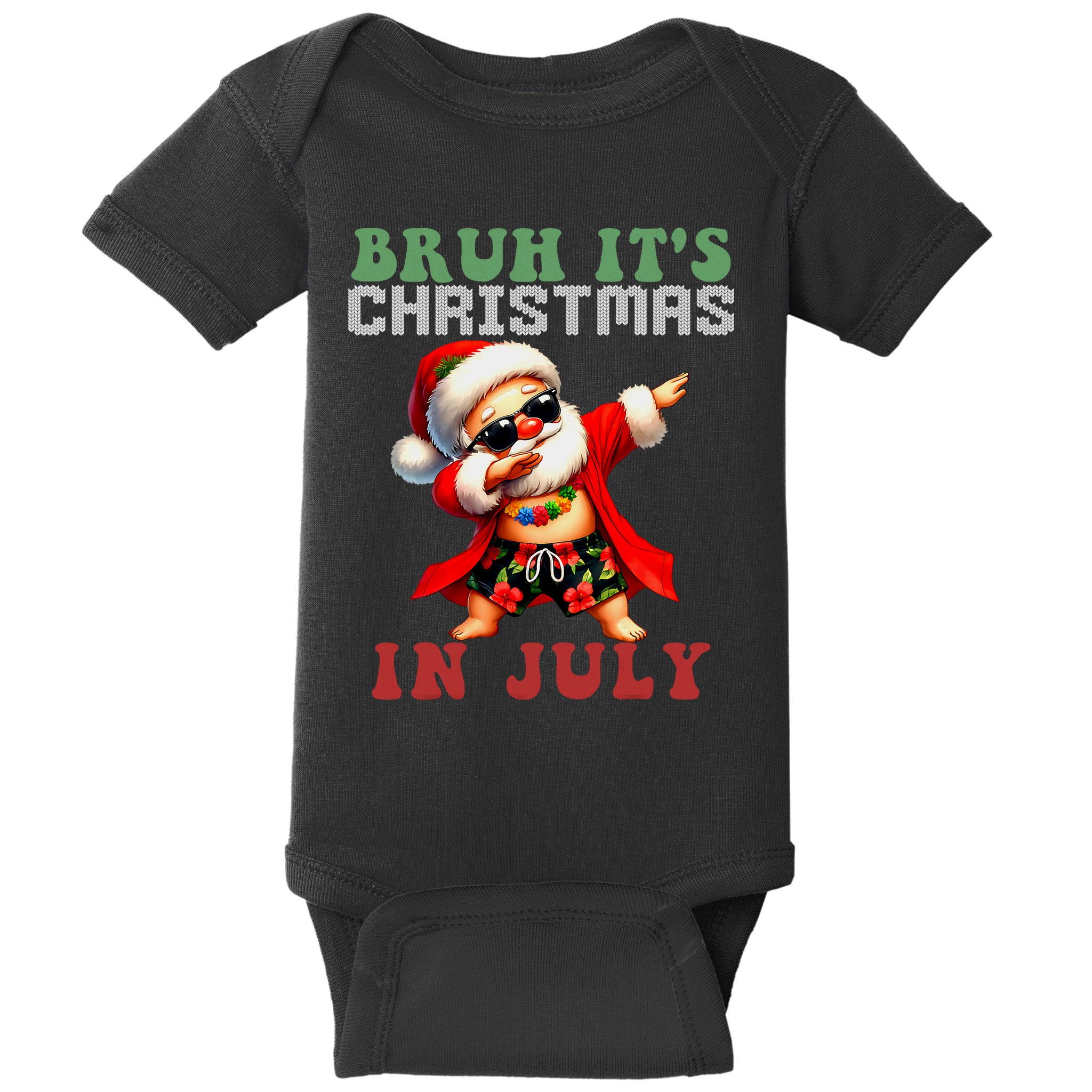 Bruh ItS Christmas In July Dabbing Santa Beach Vacation Baby Bodysuit