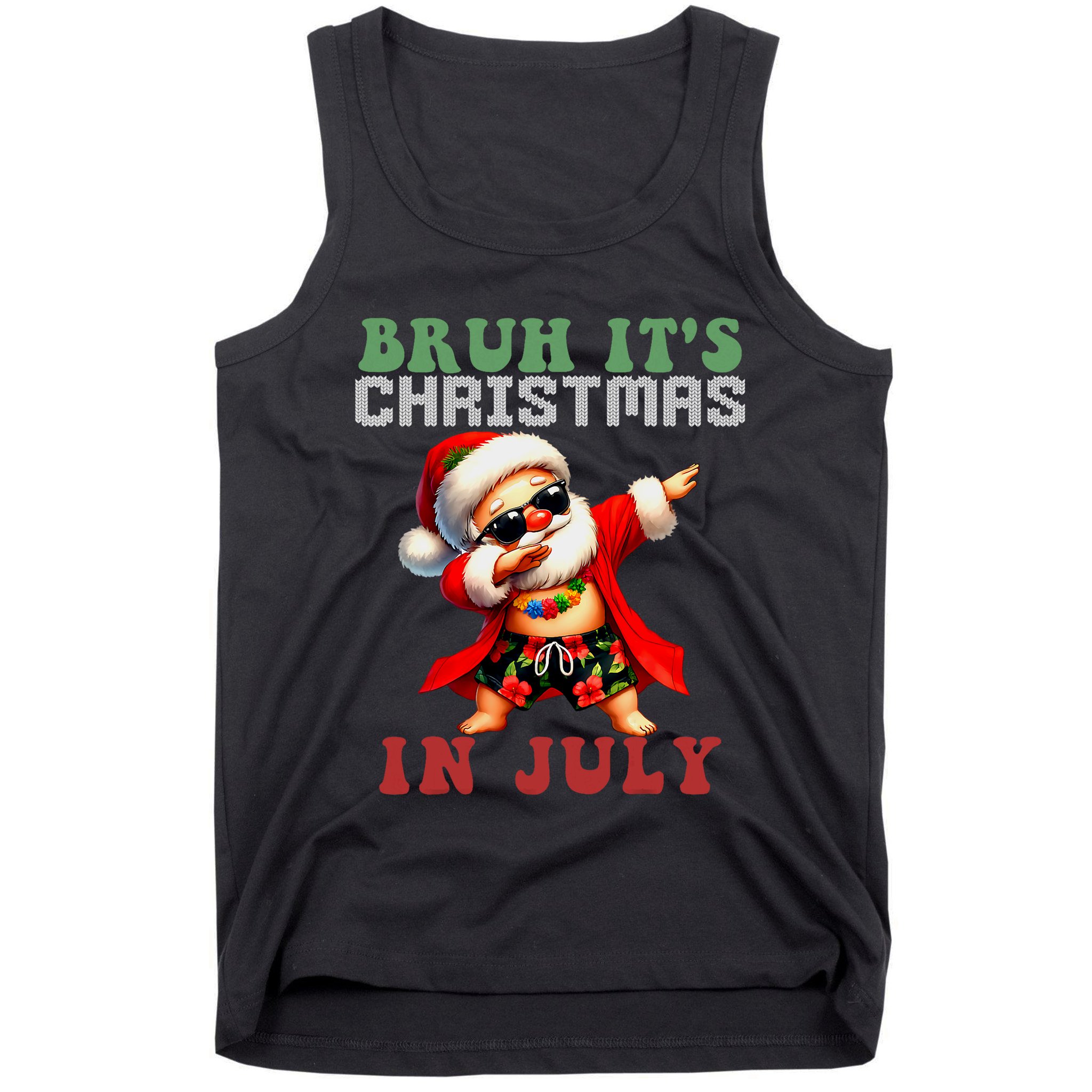 Bruh ItS Christmas In July Dabbing Santa Beach Vacation Tank Top