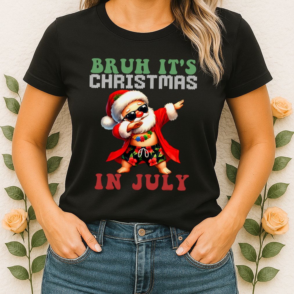 Bruh ItS Christmas In July Dabbing Santa Beach Vacation Womens T-Shirt