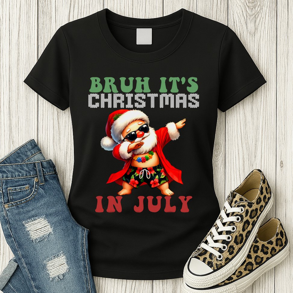 Bruh ItS Christmas In July Dabbing Santa Beach Vacation Womens T-Shirt
