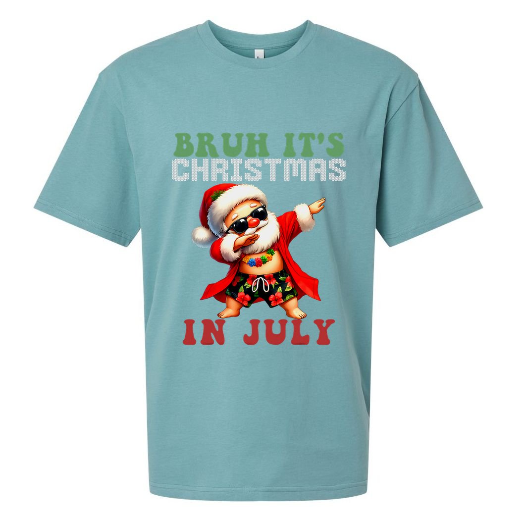 Bruh ItS Christmas In July Dabbing Santa Beach Vacation Sueded Cloud Jersey T-Shirt