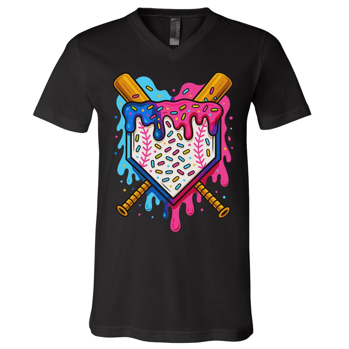 Baseball Ice Cream Drip Baseball V-Neck T-Shirt