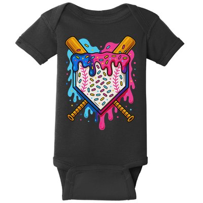 Baseball Ice Cream Drip Baseball Baby Bodysuit