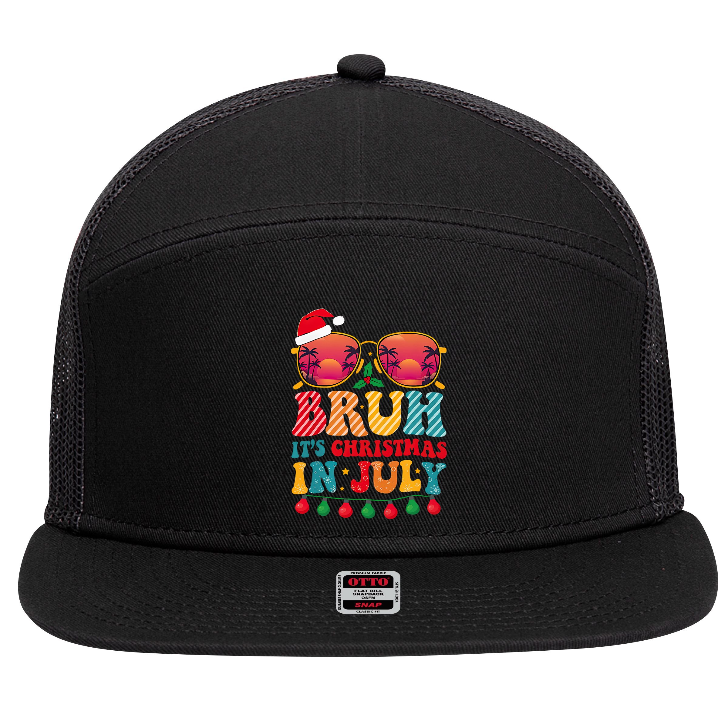 Bruh ItS Christmas In July Vintage Summer Santa Sunglasses 7 Panel Mesh Trucker Snapback Hat