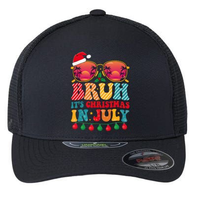 Bruh ItS Christmas In July Vintage Summer Santa Sunglasses Flexfit Unipanel Trucker Cap