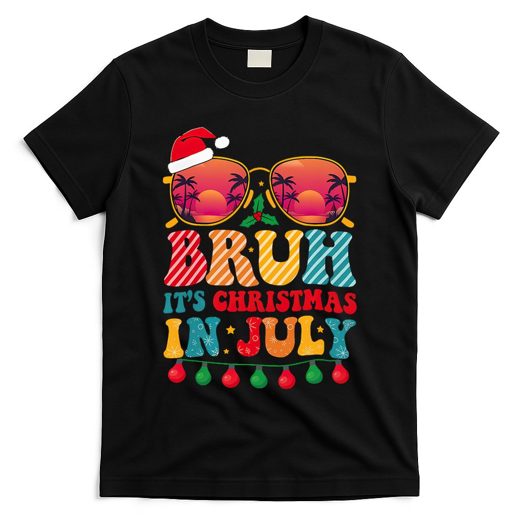 Bruh ItS Christmas In July Vintage Summer Santa Sunglasses T-Shirt