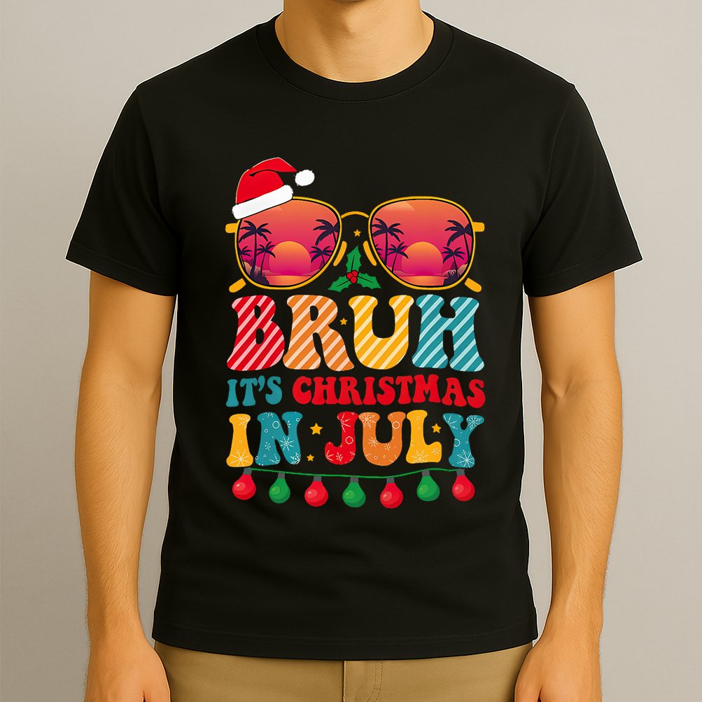 Bruh ItS Christmas In July Vintage Summer Santa Sunglasses T-Shirt