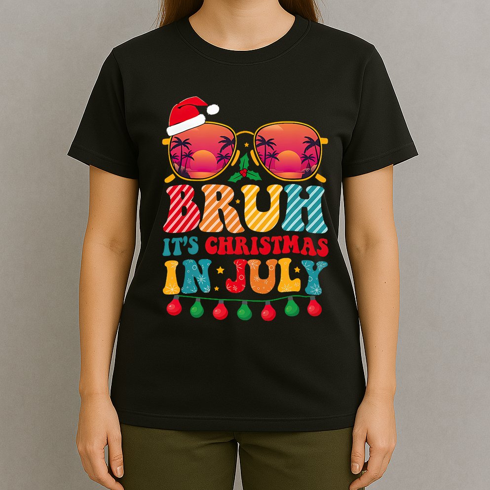 Bruh ItS Christmas In July Vintage Summer Santa Sunglasses T-Shirt