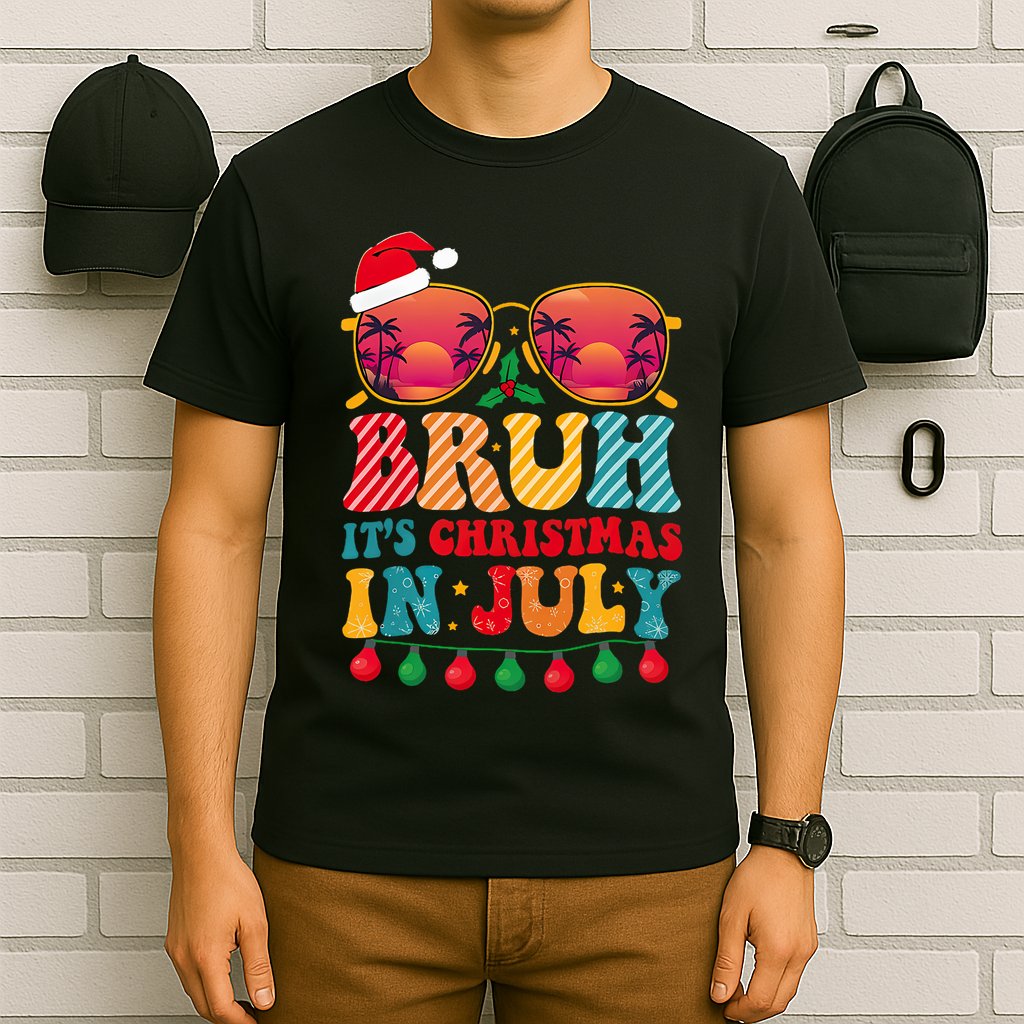 Bruh ItS Christmas In July Vintage Summer Santa Sunglasses T-Shirt