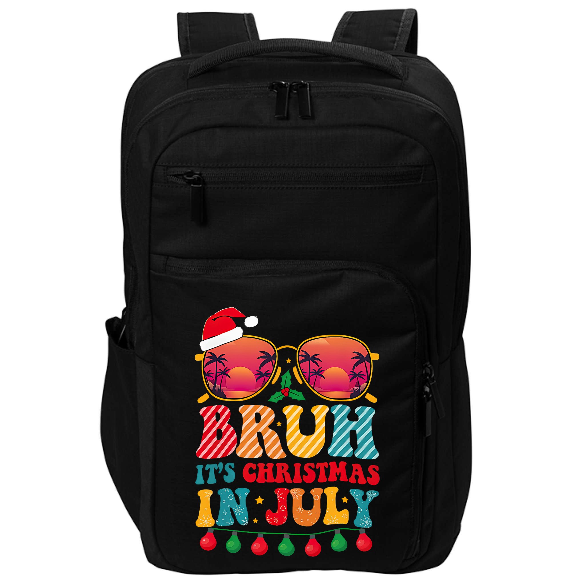 Bruh ItS Christmas In July Vintage Summer Santa Sunglasses Impact Tech Backpack