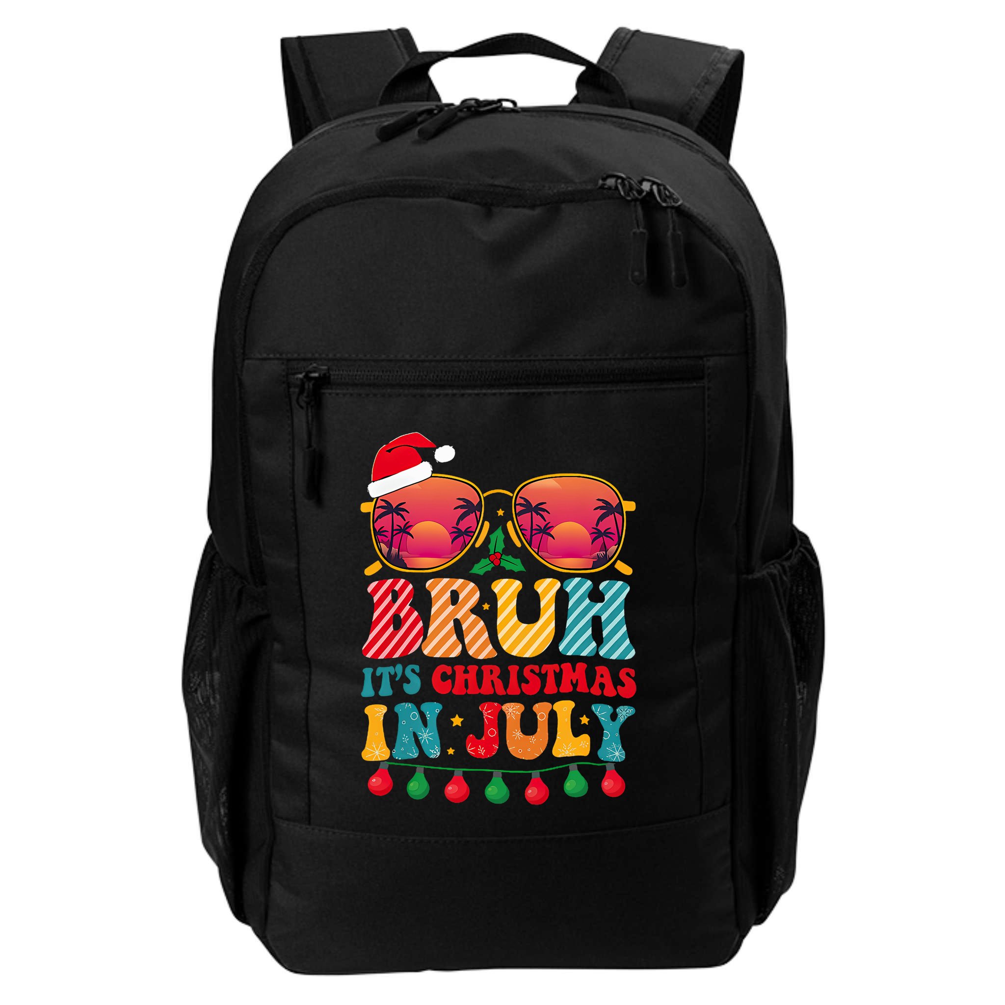 Bruh ItS Christmas In July Vintage Summer Santa Sunglasses Backpack