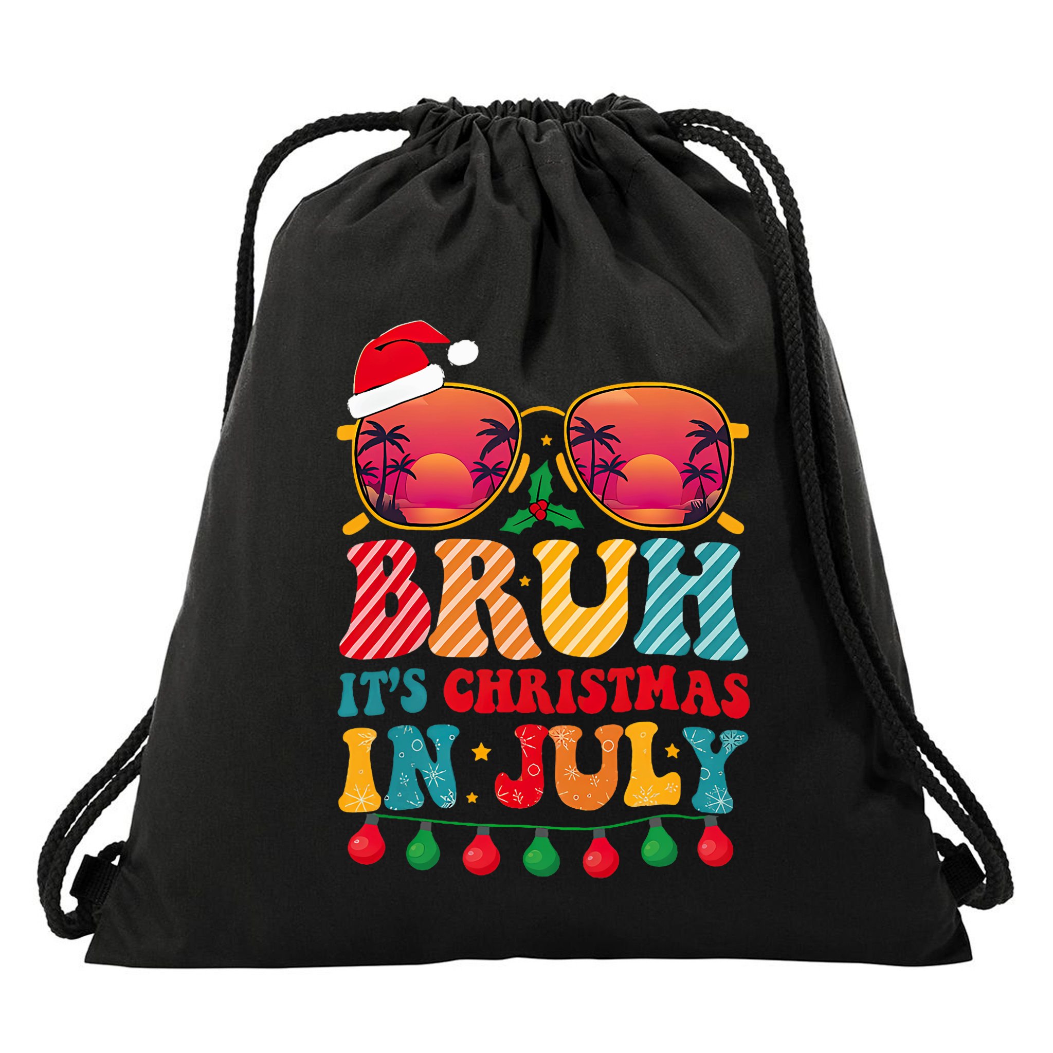 Bruh ItS Christmas In July Vintage Summer Santa Sunglasses Drawstring Bag