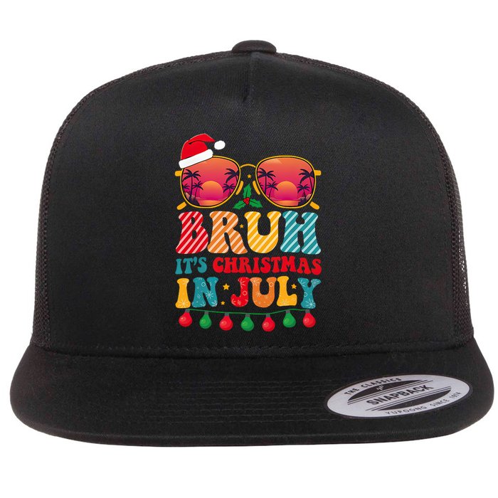 Bruh ItS Christmas In July Vintage Summer Santa Sunglasses Flat Bill Trucker Hat