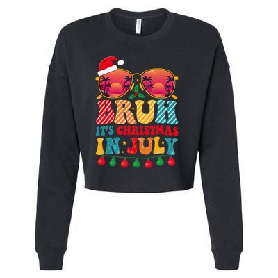 Bruh ItS Christmas In July Vintage Summer Santa Sunglasses Cropped Pullover Crew