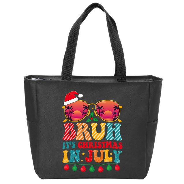 Bruh ItS Christmas In July Vintage Summer Santa Sunglasses Zip Tote Bag