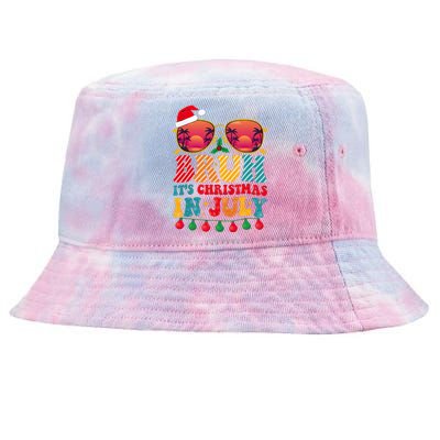 Bruh ItS Christmas In July Vintage Summer Santa Sunglasses Tie-Dyed Bucket Hat