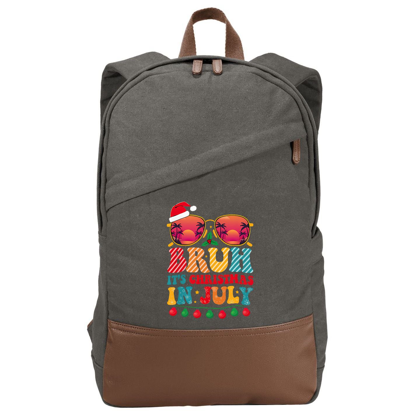 Bruh ItS Christmas In July Vintage Summer Santa Sunglasses Cotton Canvas Backpack