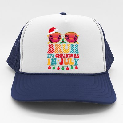 Bruh ItS Christmas In July Vintage Summer Santa Sunglasses Trucker Hat