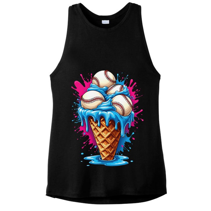 Baseball Ice Cream Funny Ice Cream Baseball  Watercolor Gift Ladies PosiCharge Tri-Blend Wicking Tank