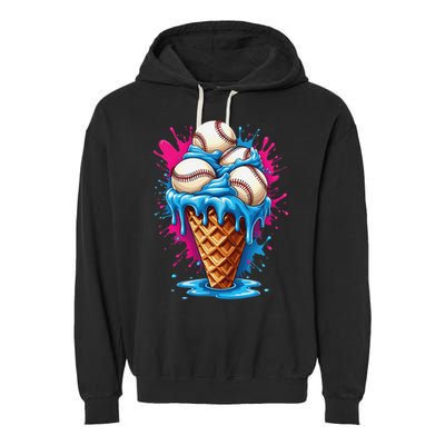 Baseball Ice Cream Funny Ice Cream Baseball  Watercolor Gift Garment-Dyed Fleece Hoodie