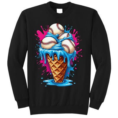 Baseball Ice Cream Funny Ice Cream Baseball  Watercolor Gift Sweatshirt