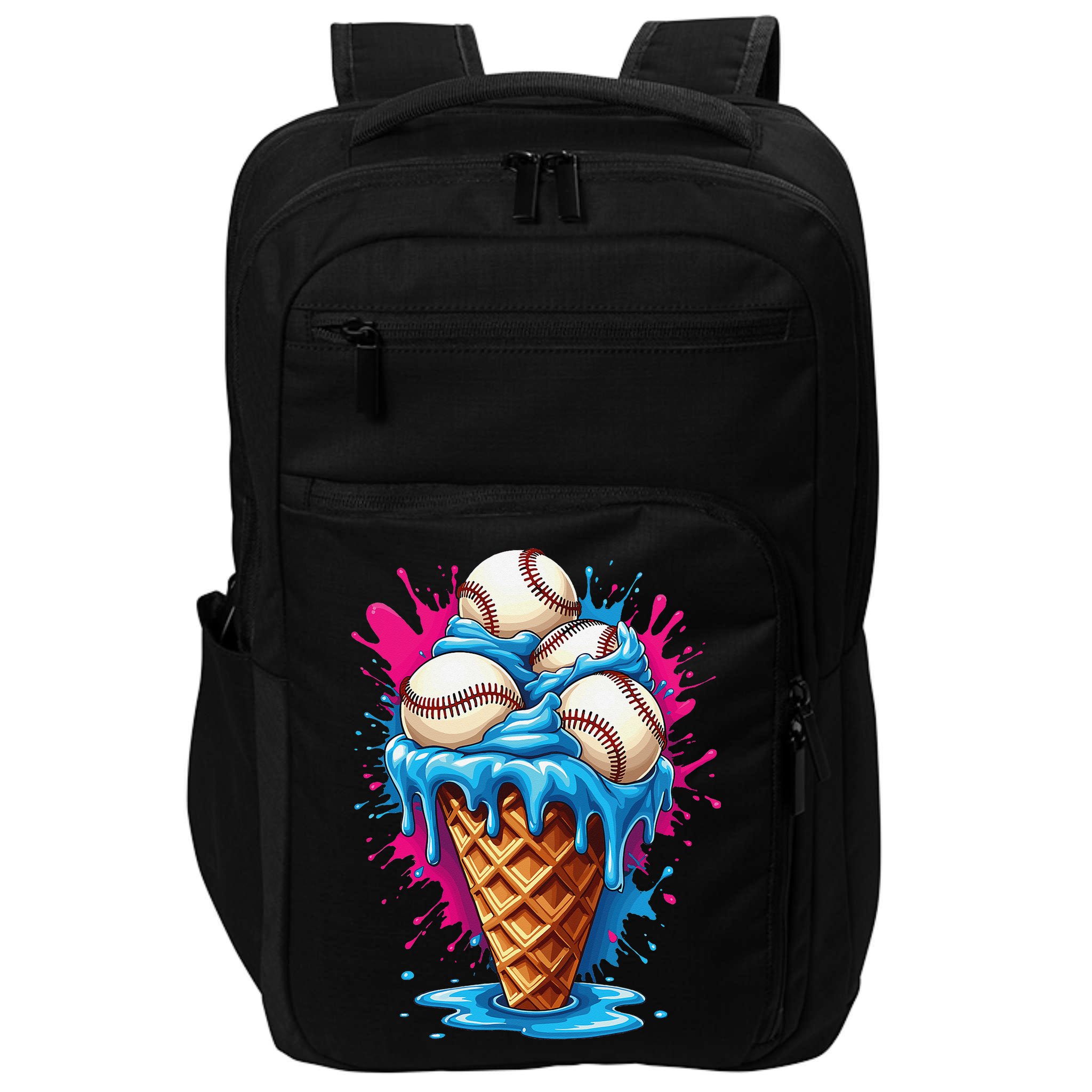 Baseball Ice Cream Funny Ice Cream Baseball  Watercolor Gift Impact Tech Backpack