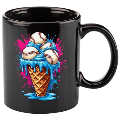 Baseball Ice Cream Funny Ice Cream Baseball  Watercolor Gift 11oz C Handle Ceramic Mug