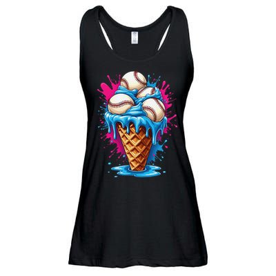Baseball Ice Cream Funny Ice Cream Baseball  Watercolor Gift Ladies Essential Flowy Tank
