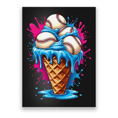 Baseball Ice Cream Funny Ice Cream Baseball  Watercolor Gift Poster