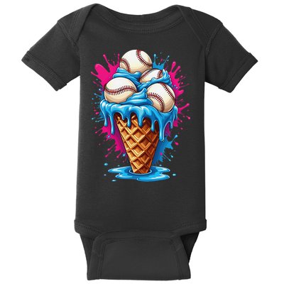 Baseball Ice Cream Funny Ice Cream Baseball  Watercolor Gift Baby Bodysuit