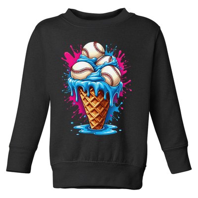 Baseball Ice Cream Funny Ice Cream Baseball  Watercolor Gift Toddler Sweatshirt
