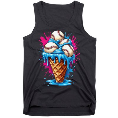Baseball Ice Cream Funny Ice Cream Baseball  Watercolor Gift Tank Top