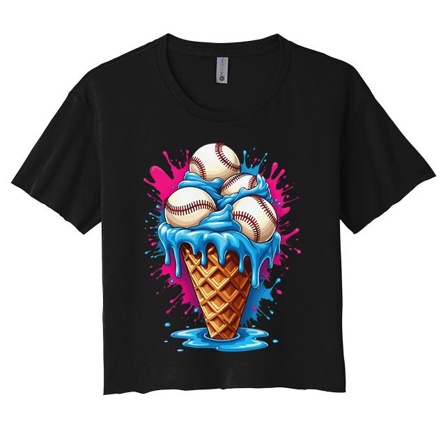 Baseball Ice Cream Funny Ice Cream Baseball  Watercolor Gift Crop Top