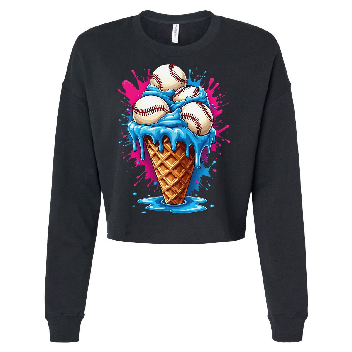 Baseball Ice Cream Funny Ice Cream Baseball  Watercolor Gift Cropped Pullover Crew