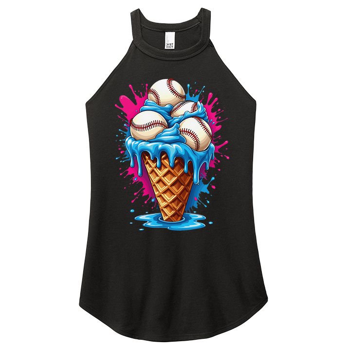 Baseball Ice Cream Funny Ice Cream Baseball  Watercolor Gift Women's Perfect Tri Rocker Tank