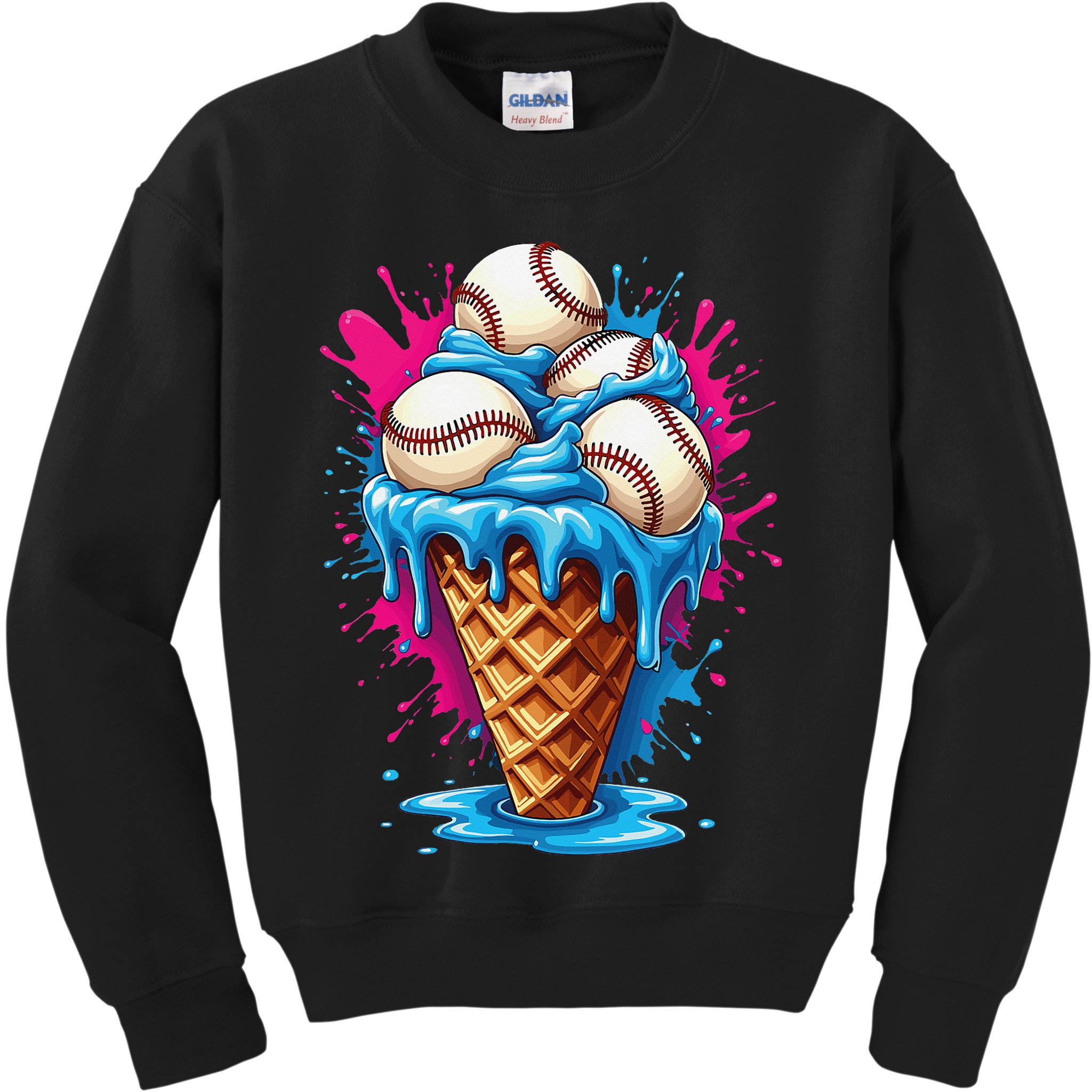 Baseball Ice Cream Funny Ice Cream Baseball  Watercolor Gift Kids Sweatshirt