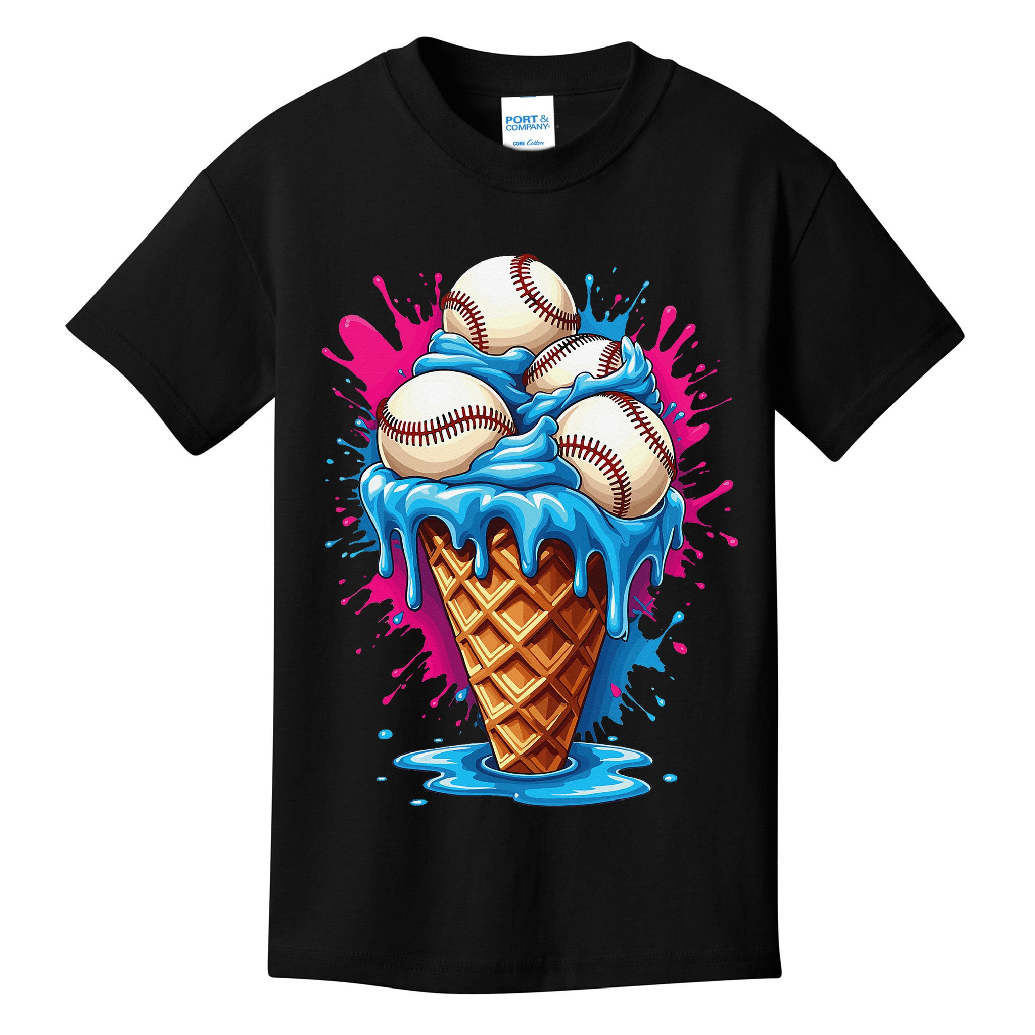 Baseball Ice Cream Funny Ice Cream Baseball  Watercolor Gift Kids T-Shirt