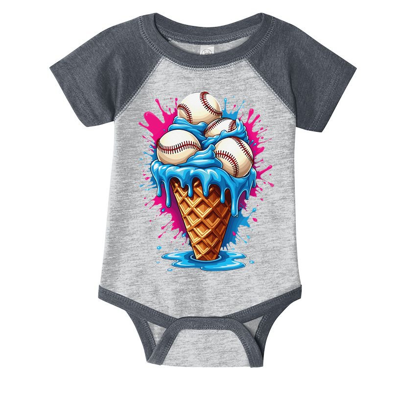 Baseball Ice Cream Funny Ice Cream Baseball  Watercolor Gift Infant Baby Jersey Bodysuit